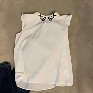 Elle Sleeveless White Blouse Button Back Felt etc